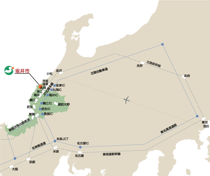 坂井市へのアクセスマップ