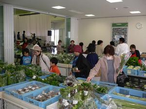 新鮮な野菜を選ぶ買い物客