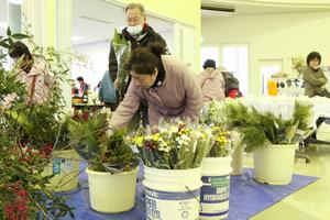 正月用の花を求める来場者